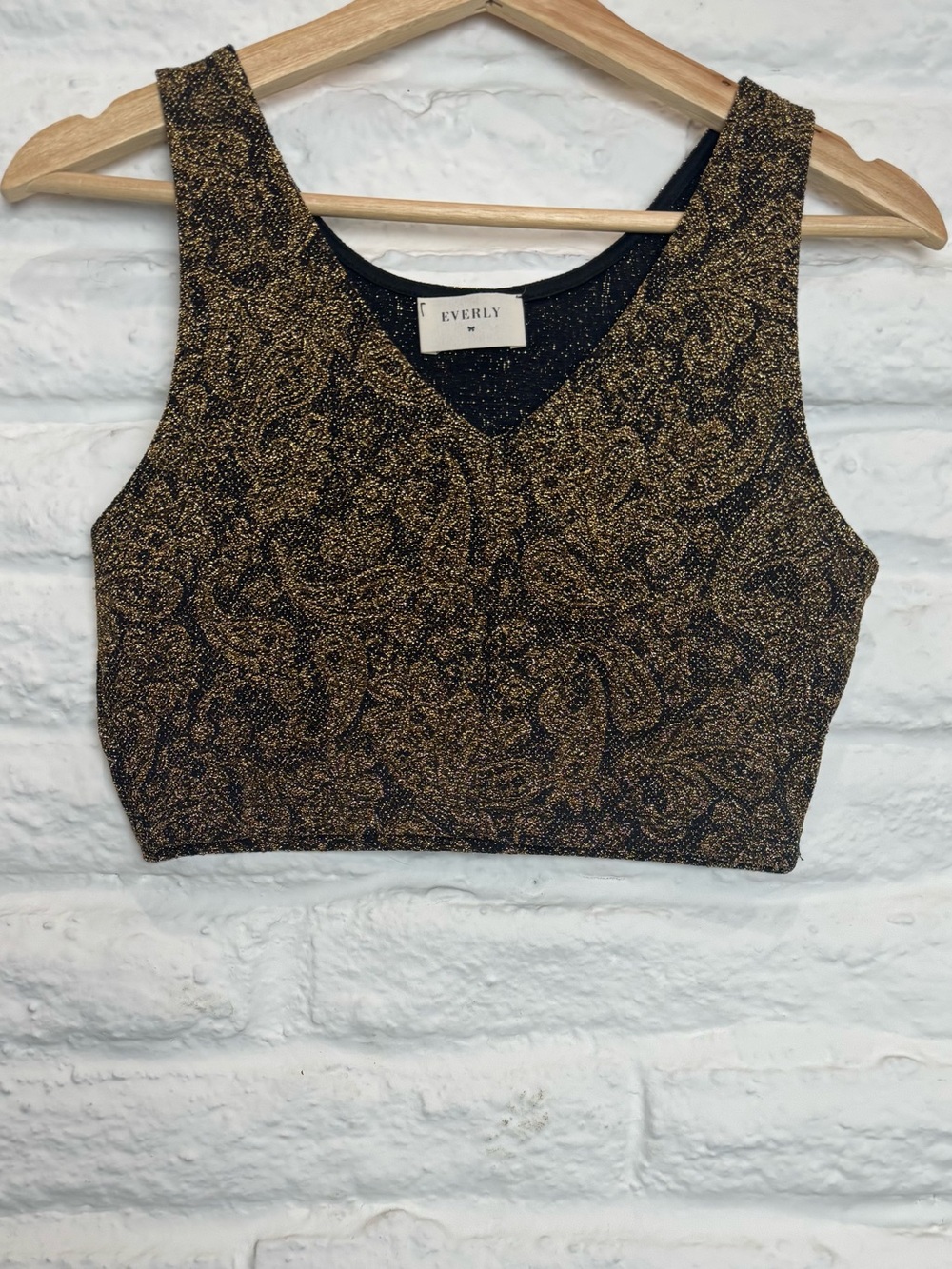Everly Metallic Gold and Black Crop Tank